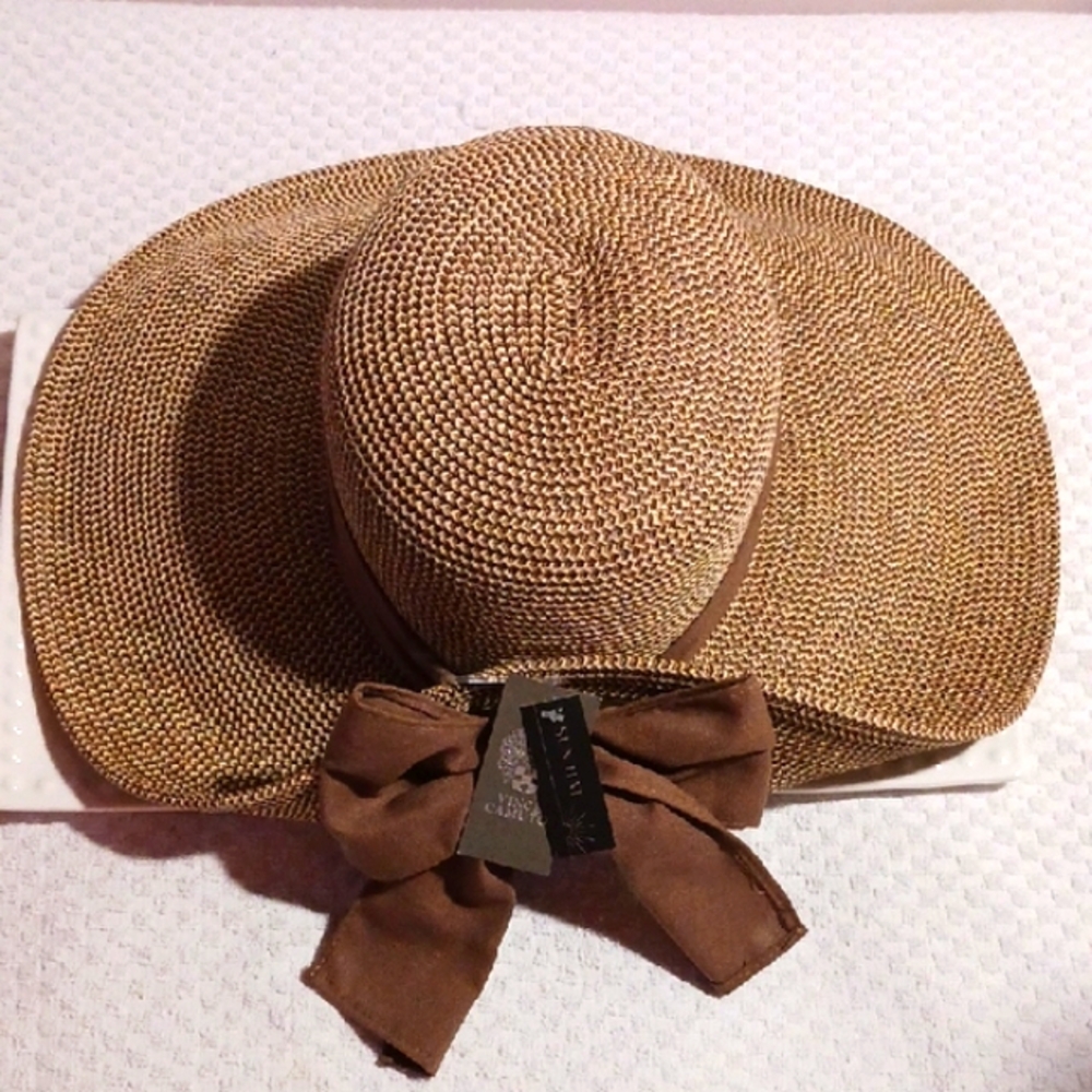 Gorgeous! Vince Camuto ⚜️ Wide Brim Sun Hat - Tan Brown - Picture 4 of 12